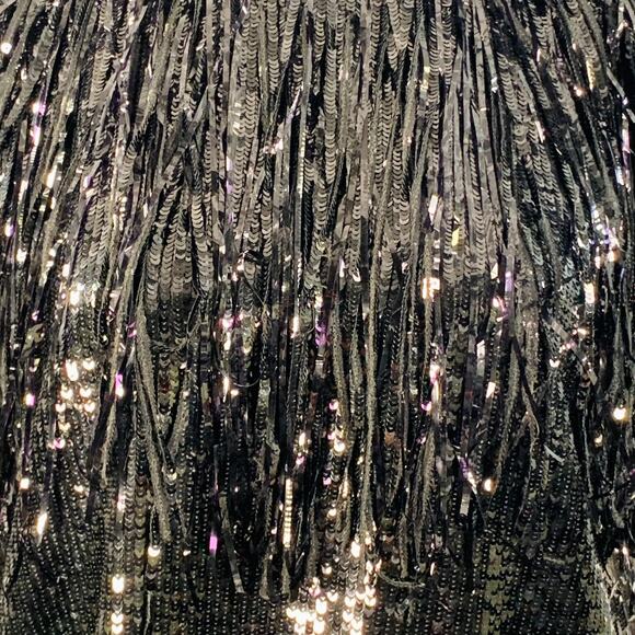 MSGM Size XL Black Polyester Sequined Sleeveless Fringe Dress Top - Picture 2 of 7